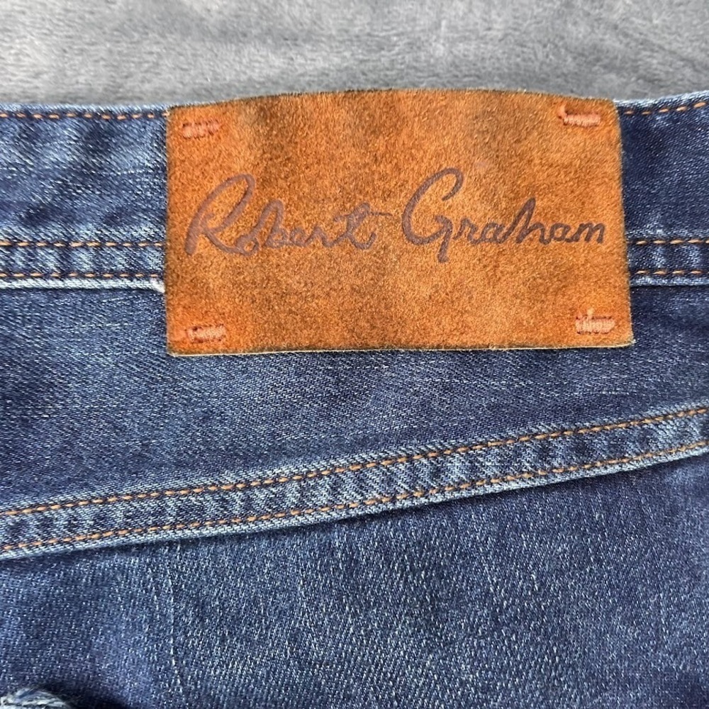 Robert Graham Classic Yates Jeans Mens 38x35 Blue Dark Wash Straight Denim Pants - Picture 6 of 10